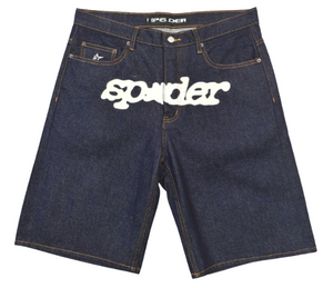 SP5DER INDIGO V3 LOGO DENIM SHORTS