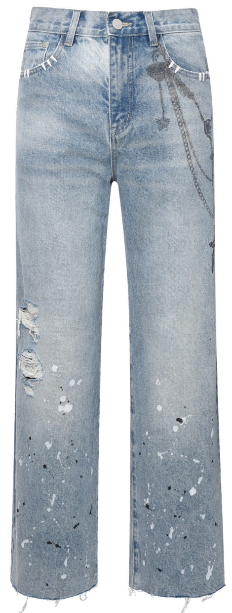 BIRTH OF A ROYAL CHILD CHAIN INK PRINT DETAILED PATCH JEANS