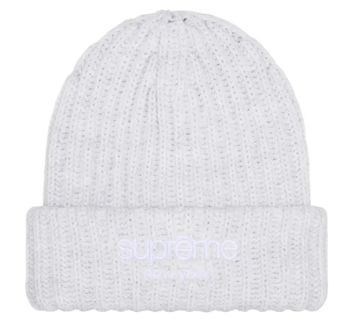 SUPREME GREY CHUNKY RIBBED CLASSIC LOGO BEANIE