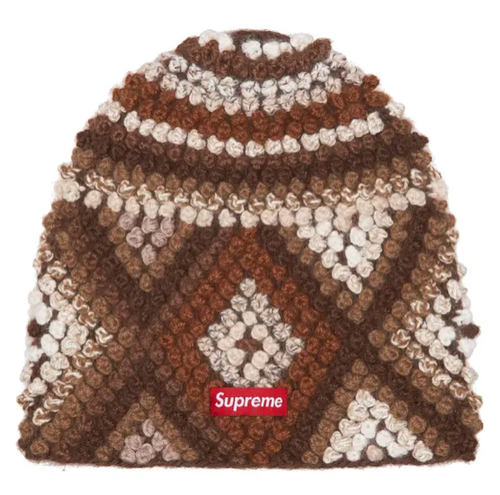 SUPREME BROWN TEXTURED KNIT BEANIE