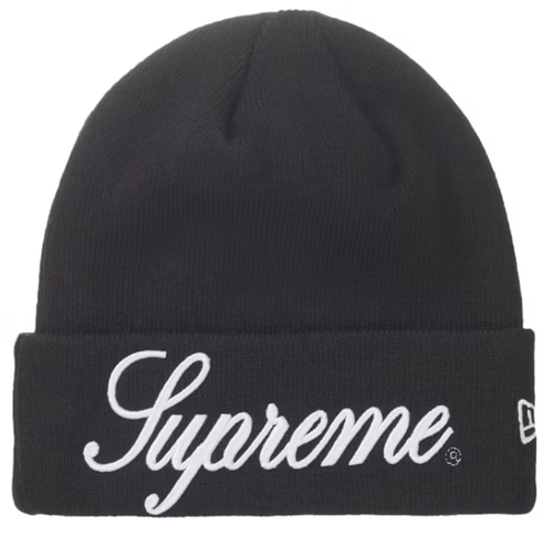 SUPREME BLACK NEW ERA SCRIPT BEANIE