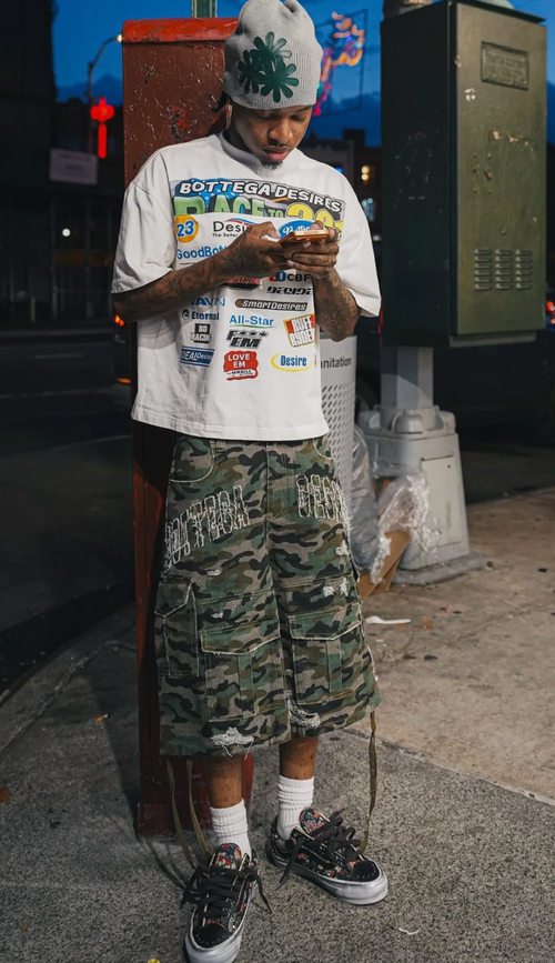 BOTTEGA DESIRES MAXED OUT CAMO CARGO SHORTS