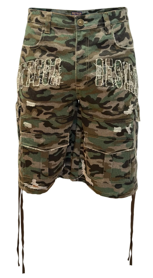 BOTTEGA DESIRES MAXED OUT CAMO CARGO SHORTS