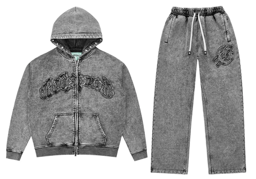 GODSPEED GREY ACID WASH STUDDED SET