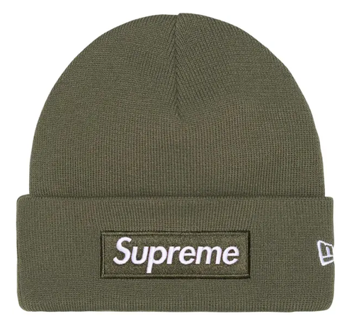 SUPREME X NEW ERA LIGHT OLIVE BOX LOGO BEANIE (FW25)