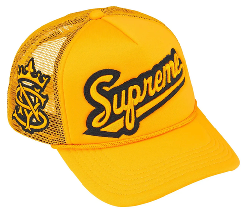 SUPREME GOLD UNIVERSITY MESH BACK TRUCKER HAT
