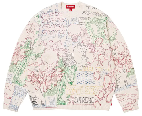 SUPREME COLLAGE EMBROIDERED SWEATER