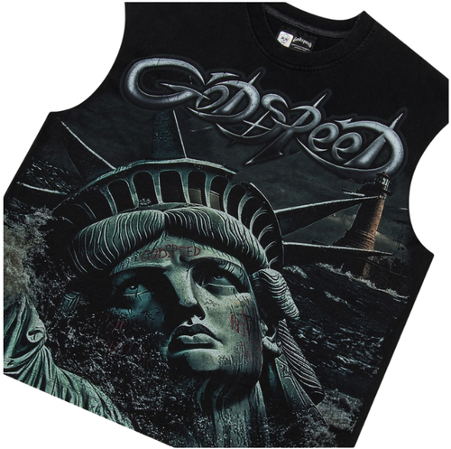 GODSPEED BLACK WASH SUNKEN LIBERTY SLEEVELESS TEE