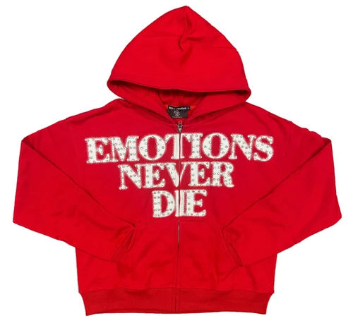 MIXED EMOTION RED 'END' RHINESTONE ZIP