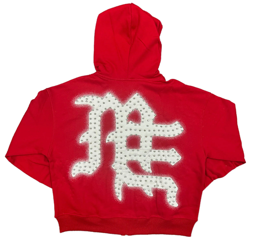 MIXED EMOTION RED 'END' RHINESTONE ZIP