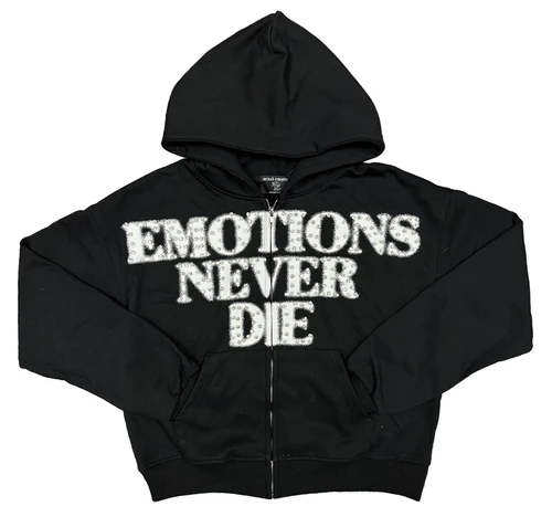 MIXED EMOTION BLACK 'END' RHINESTONE ZIP