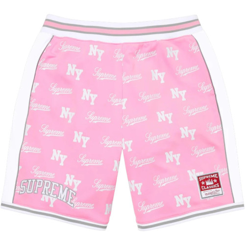 SUPREME X MITCHELL & NESS PINK MONOGRAM SHORTS