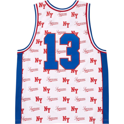 SUPREME X MITCHELL & NESS WHITE MONOGRAM JERSEY