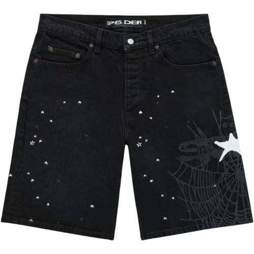 SP5DER HEAVY WEB BLACK DENIM SHORTS