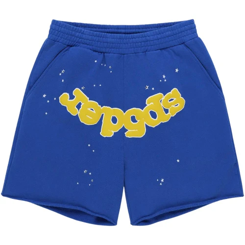 SP5DER BLUE VARSITY WEB SWEATSHORTS