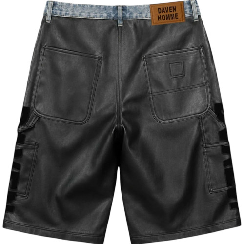 DAVEN HOMME HYBRID DENIM LEATHER SHORTS