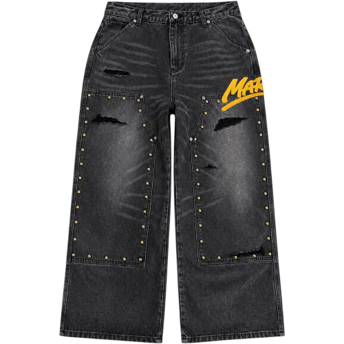 DAVEN HOMME BLACK STUDDED CARPENTER DENIM PANTS
