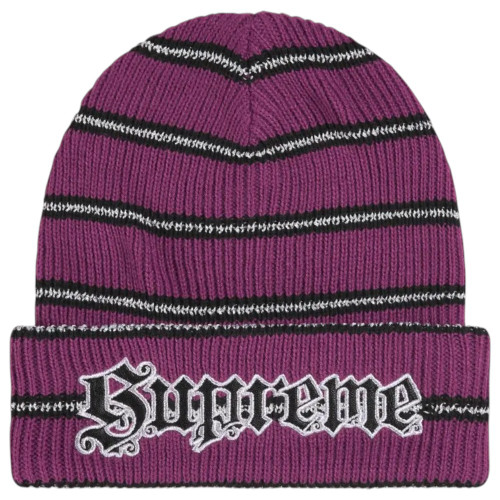 SUPREME PURPLE METALLIC STRIPE BEANIE