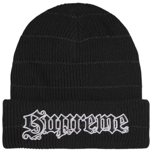 SUPREME BLACK METALLIC STRIPE BEANIE