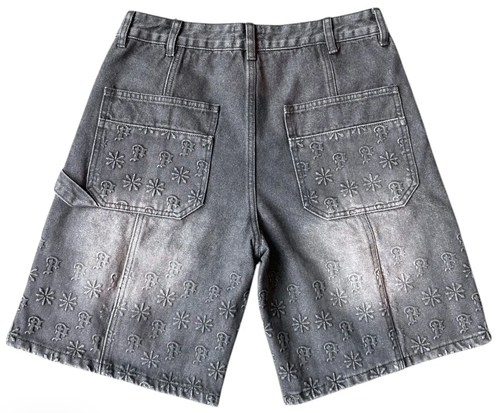 PRESTIGE BLACK EMBOSSED DENIM JORTS