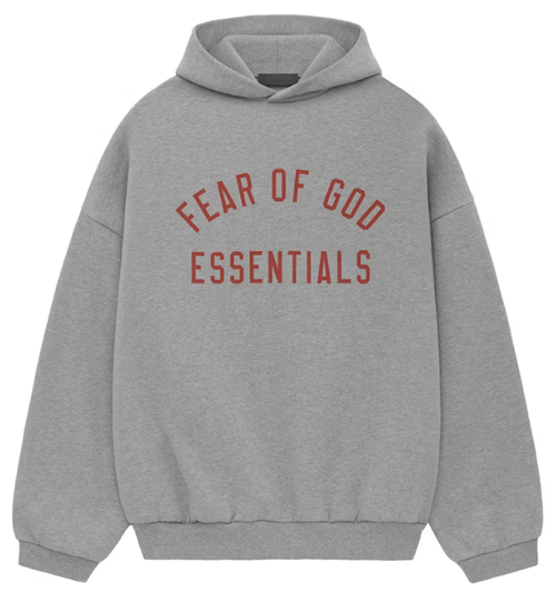 ESSENTIALS GREY/RED FLEECE HOODIE