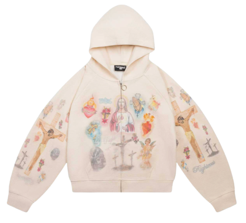 WE ARE RIGHTEOUS CREAM RISEN KING CROPPED ZIP