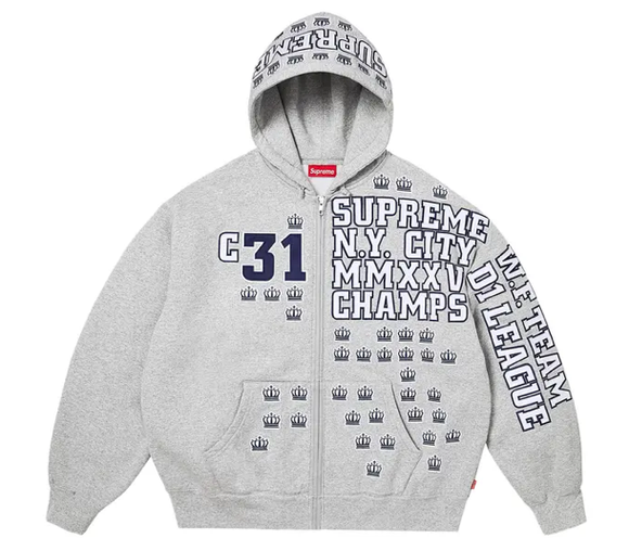 SUPREME HEATHER GREY LEAGUE CHAMPS ZIP