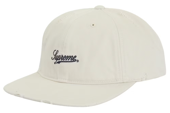 SUPREME STONE DISTRESSED SCRIPT 6-PANEL HAT