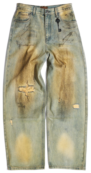 BIRTH OF A ROYAL CHILD DIRTY WASH BRUSHING WAX BAGGY DENIM