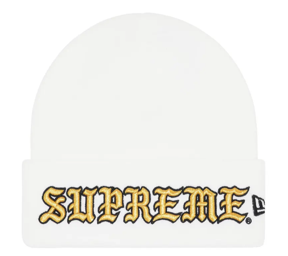 SUPREME X NEW ERA® WHITE OLD ENGLISH BEANIE