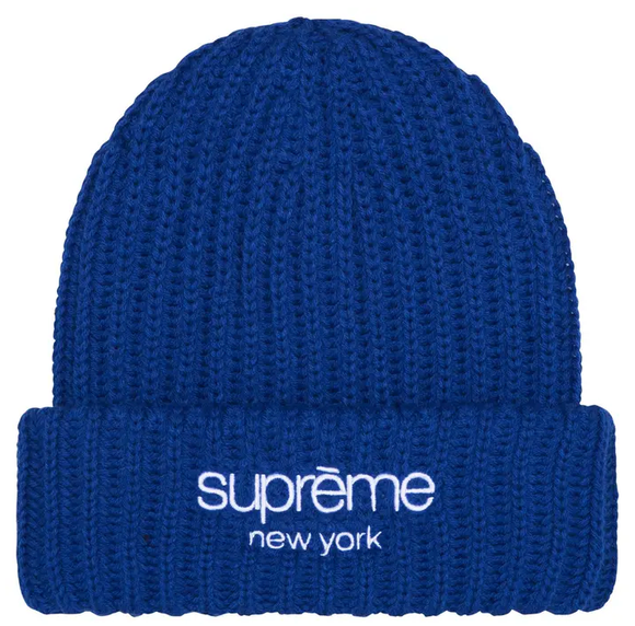 SUPREME BLUE CHUNKY RIBBED CLASSIC LOGO BEANIE
