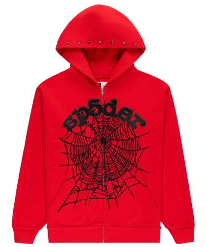 SP5DER OG WEB RED STUDDED ZIP