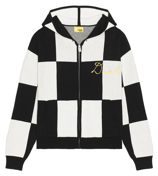 DSM BLACK CHECKERED JACQUARD KNITTED ZIP