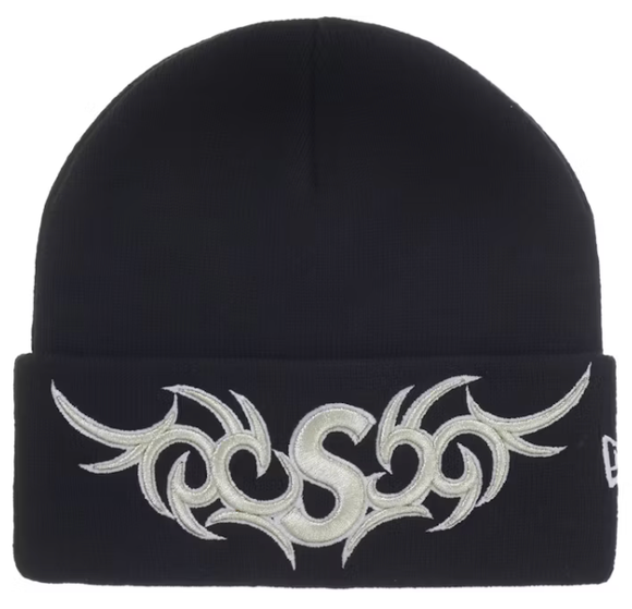 SUPREME X NEW ERA BLACK TRIBAL S LOGO BEANIE
