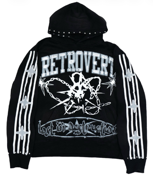 RETROVERT BLACK STUDDED DESTRUCTION HOODIE