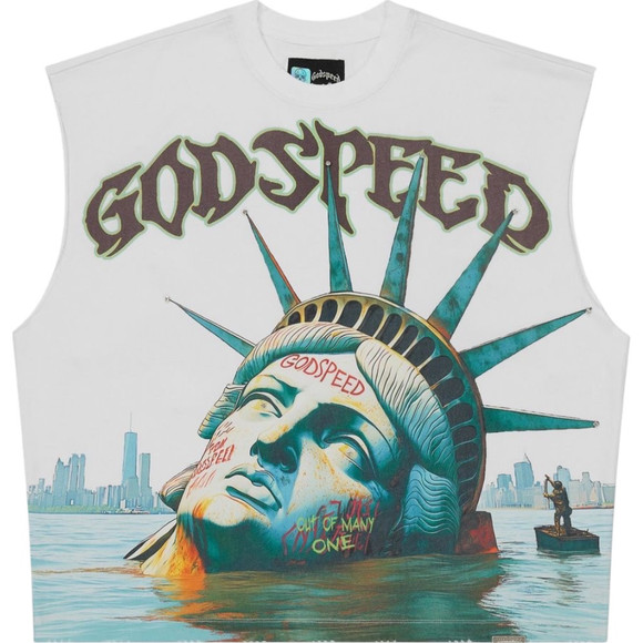 GODSPEED WHITE SUNKEN LIBERTY SLEEVELESS TEE