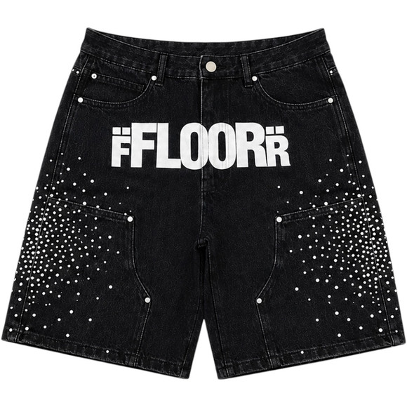 FLOOR914 BLACK RHINESTONE UNIFORM JORTS