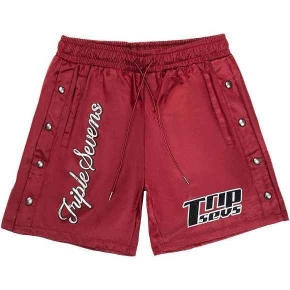 TRIPLE SEVENS RED NYLON BUTTON UP SHORTS