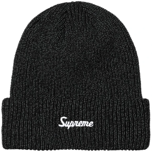 SUPREME BLACK REFLECTIVE LOOSE GAUGE BEANIE