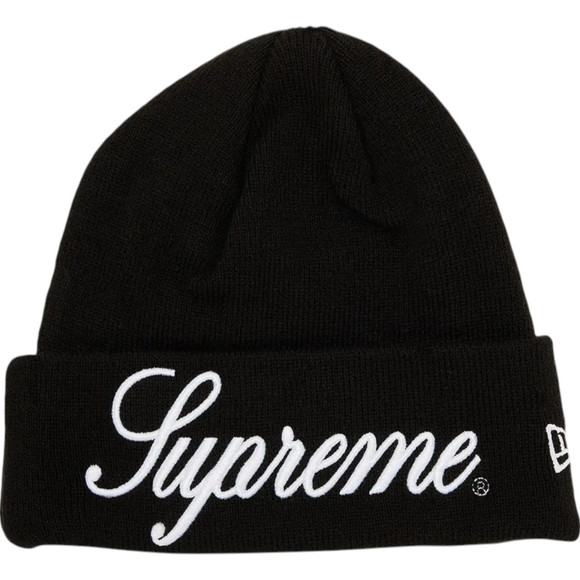 SUPREME BLACK NEW ERA SCRIPT BEANIE