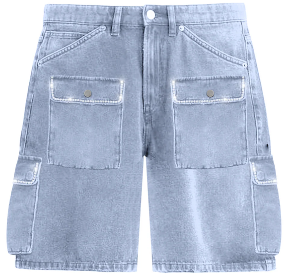 PRESTIGE BLUE DEERSKIN RHINESTONE SHORTS
