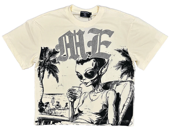 MIXED EMOTION CREAM BEACH RHINESTONE TEE