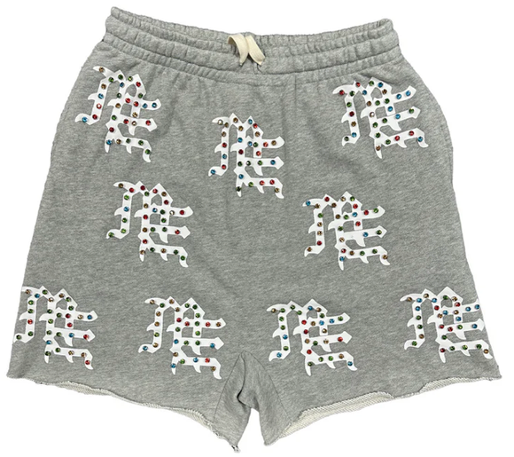 MIXED EMOTION GREY 'ME' LOGO SHORTS