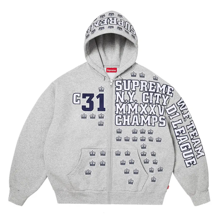SUPREME HEATHER GREY LEAGUE CHAMPS ZIP