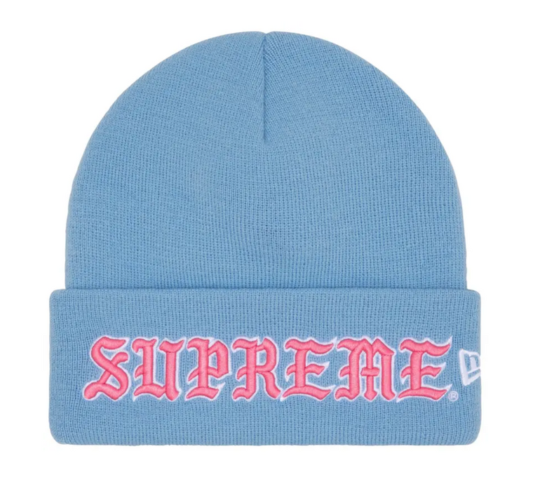 SUPREME X NEW ERA® LIGHT BLUE OLD ENGLISH BEANIE