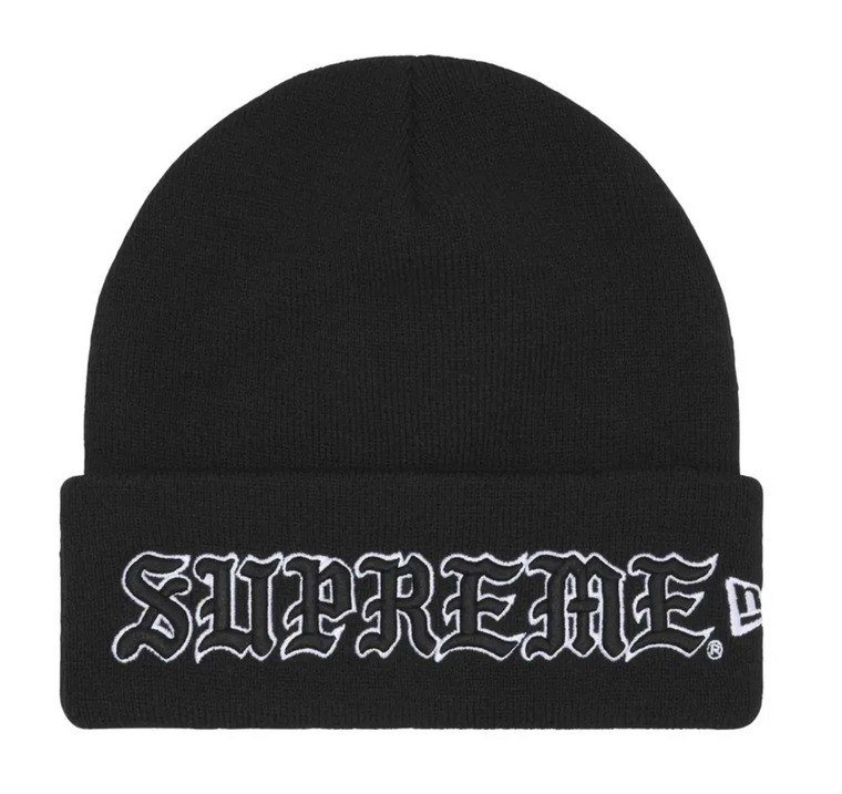 SUPREME X NEW ERA® BLACK OLD ENGLISH BEANIE