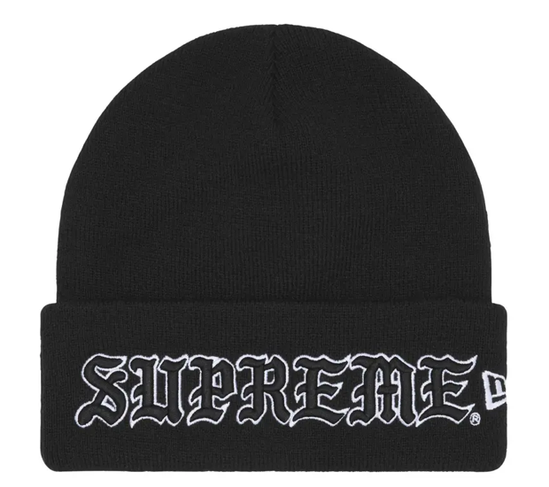 SUPREME X NEW ERA® BLACK OLD ENGLISH BEANIE