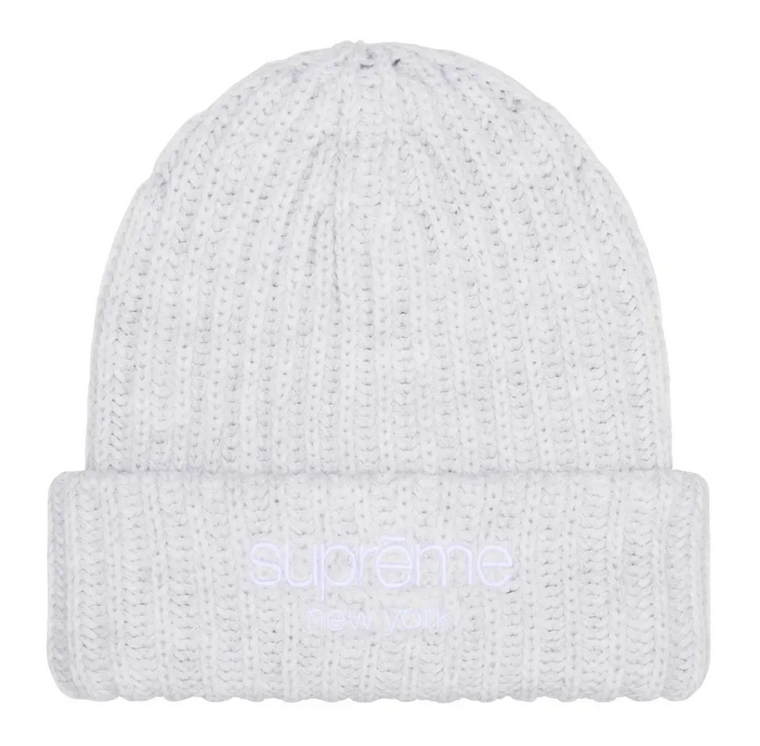 SUPREME GREY CHUNKY RIBBED CLASSIC LOGO BEANIE