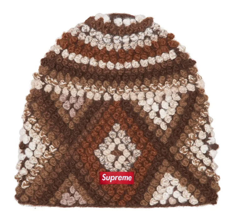 SUPREME BROWN TEXTURED KNIT BEANIE