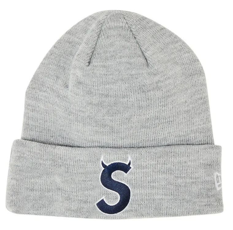 SUPREME X NEW ERA HEATHER GREY SUPREME LOGO BEANIE